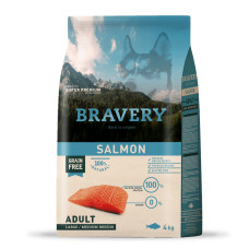 Bravery (Бравери) Dog Adult Max/Med Breed Salmon - Сухой корм для собак больших и средних пород беззерновой с лососем 4 кг