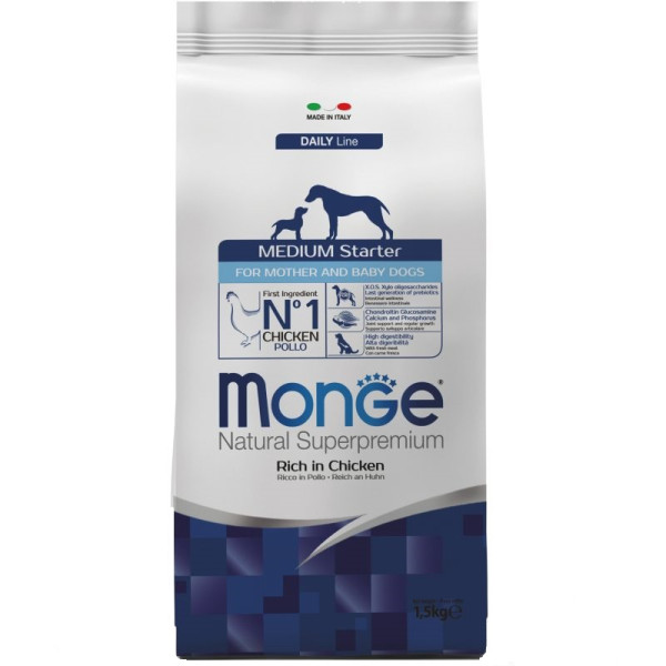 Monge (Монж) Dog Chicken & Rice Starter Mother & Baby Medium - Сухой корм для щенков и взрослых беременных собак средних пород с мясом курицы и рисом 1.5 кг