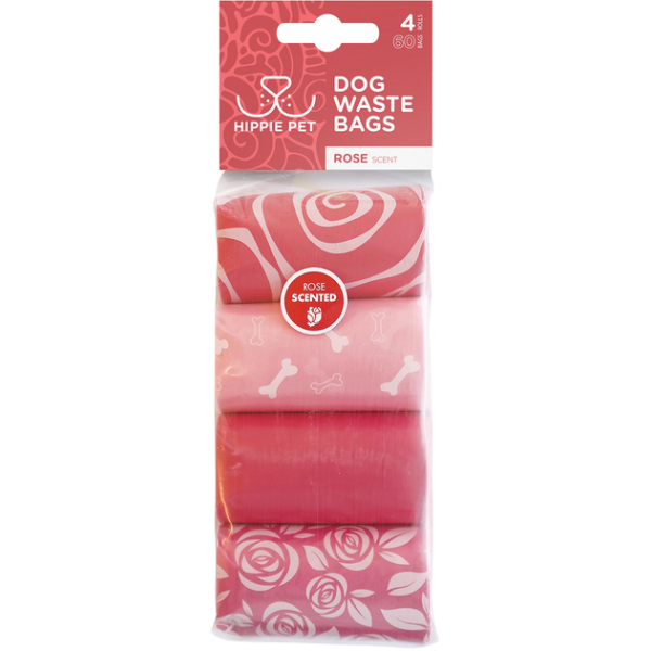 Hippie Pet Waste Bags Rose Scented -Пакеты для уборки за животным аромат розы 4х15 шт