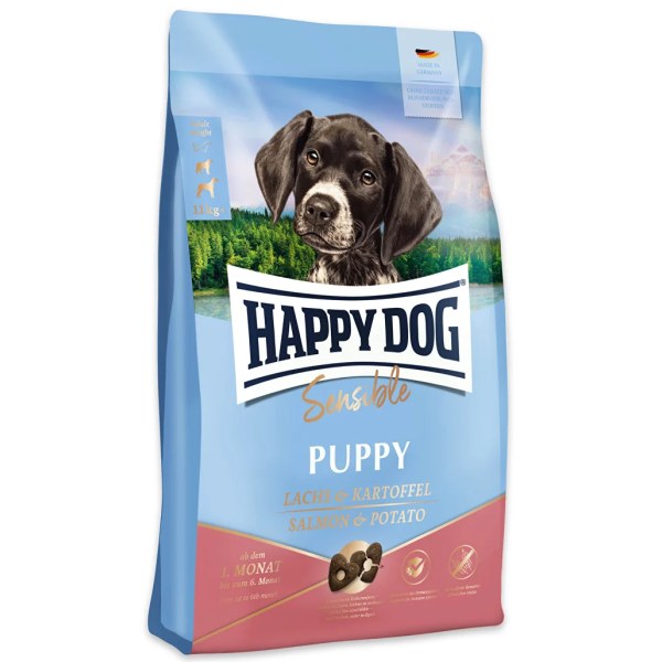 Happy Dog (Хепи Дог) Salmon & Potato Sensible Puppy Medium & Maxi - Сухой корм для щенков средних и крупных пород для поддержания чувствительного пищеварения с мясом лосося и картофелем 10 кг
