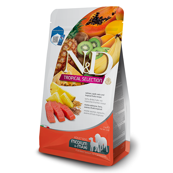 Farmina (Фармина) Dog Low Grain N&D Tropical Selection, Salmon, Spelt, Oats & Tropical Fruits Adult Medium & Maxi - Сухой корм для взрослых собак средних и крупных пород с лососем, спельтой, овесом и тропическими фруктами 2 кг