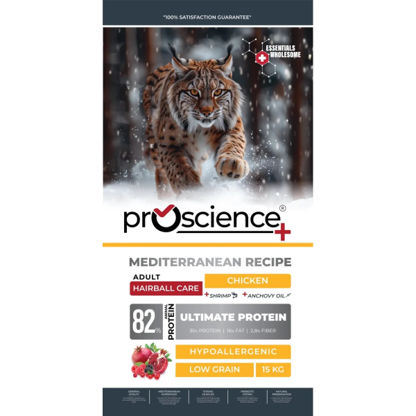 ProScience (ПроСайнс) Cat Chicken Hypoallergenic Hairball Adult - Сухой гипоаллергенный корм для взрослых котов для выведения комков шерсти с мясом курицы 15 кг