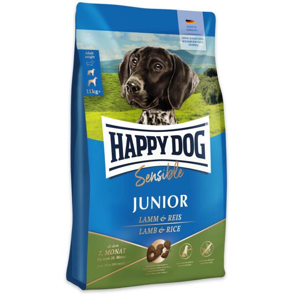 Happy Dog (Хепи Дог) Lamb & Rice Sensible Junior Medium & Maxi - Сухой корм для щенков средних и крупных пород для поддержания чувствительного пищеварения с мясом ягнёнка и рисом 10 кг
