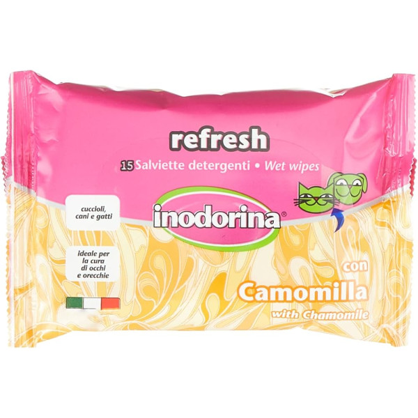 Inodorina (Инодорина) Functional Camomilla - Влажные салфетки для ухода за ушами и глазами для кошек и собак с ароматом ромашки 15 шт