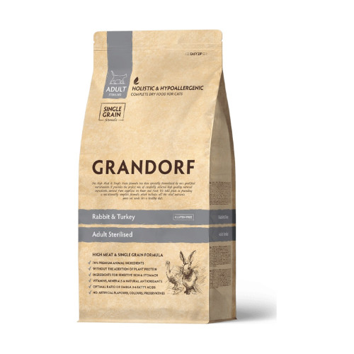 Grandorf (Грандорф) Rabbit & Turkey Adult Sterilized - Сухий гіпоалергенний корм для стерилізованих котів з кроликом та індичкою 2 кг