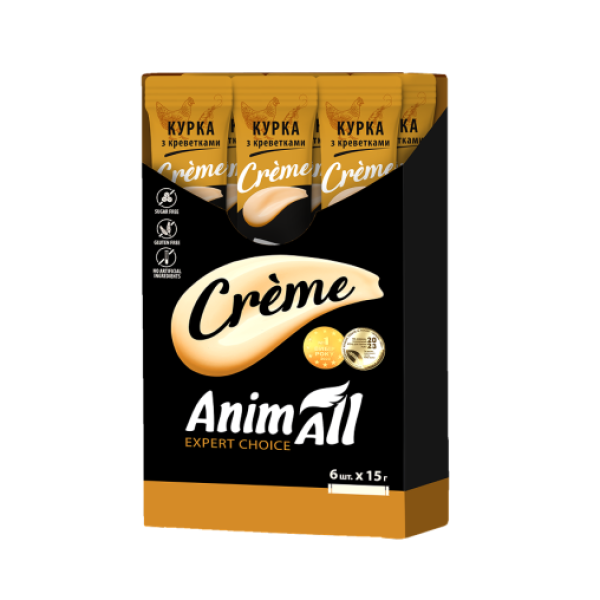 AnimAll (Энимал) Сrème Cat Chicken&Shrimps - Жидкое лакомство для кошек со вкусом курица с креветками 6Х15 г