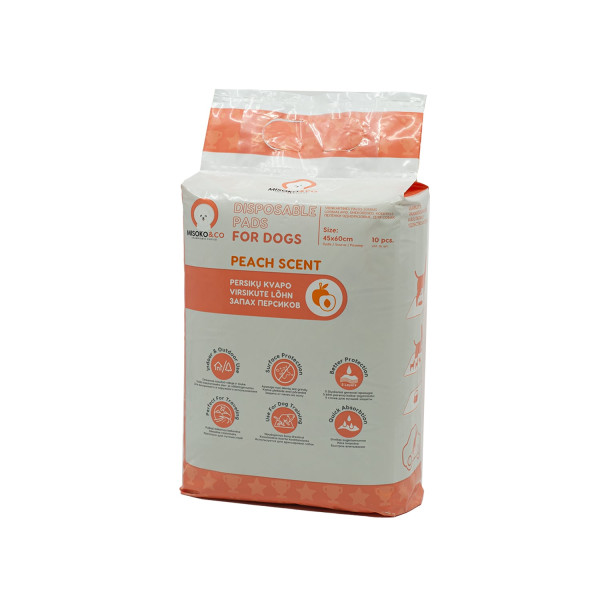 Misoko&Co (Мисоко&Ко) Disposable Dog Pads With Charcoal & Peach Scent - Одноразовые пеленки для собак с углем и ароматом персика 10 шт. 45х60 см