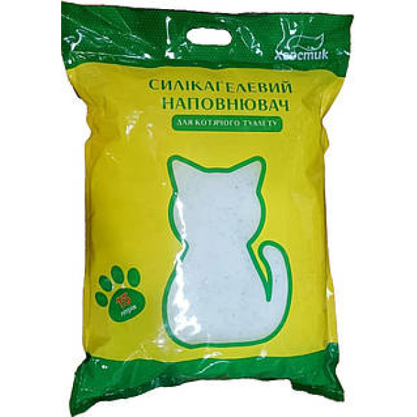 Хвостик - Наполнитель для кошачьих туалетов силикагелевый с зелеными гранулами, мелкая фракция 15 л