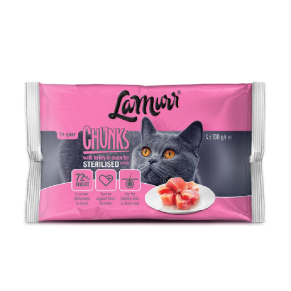 La Murr (Ля Мурр) Cat Sterilised Turkey in Sause - Влажный корм для стерилизованных кошек с индейкой в соусе (4 шт. Х 100 г) 400 г