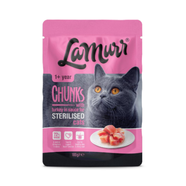 La Murr (Ля Мурр) Cat Sterilised Turkey in Sause - Влажный корм для стерилизованных кошек с индейкой в соусе (4 шт. Х 100 г) 400 г