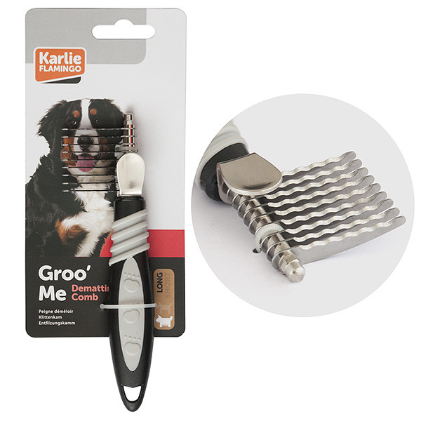 Flamingo (Фламинго) Groo"ME Dematter - Колтунорез для собак длинношерстных пород, прямые 9 зубцов, маленький