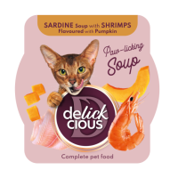 Delickcious (Деликшиз) Cat Soup With Sardine - Супчик для кошек из сардины с креветками и добавлением тыквы 80 г