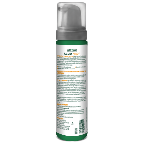 Vet’s Best (Ветс Бест) Flea & Tick Waterless Dog Bath Cotton Spice - Косметическое средство для взрослых собак и щенков возрастом от 3 месяцев пена от блох и клещей 236 мл