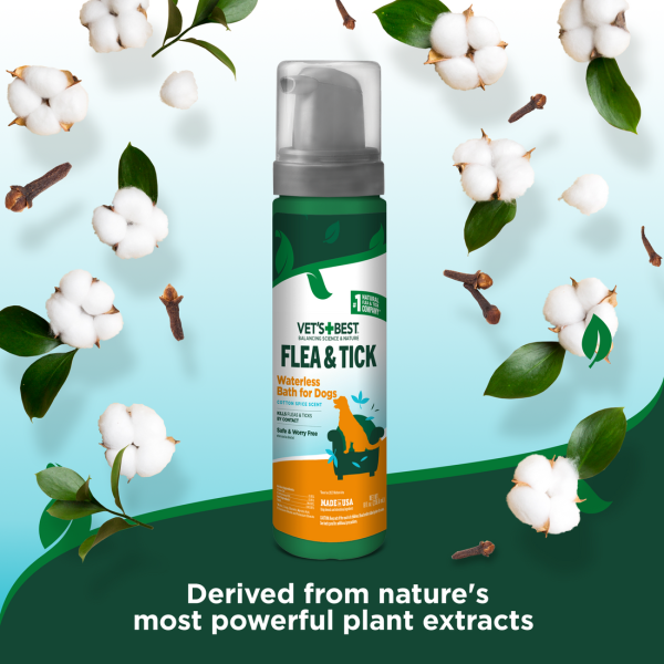 Vet’s Best (Ветс Бест) Flea & Tick Waterless Dog Bath Cotton Spice - Косметическое средство для взрослых собак и щенков возрастом от 3 месяцев пена от блох и клещей 236 мл