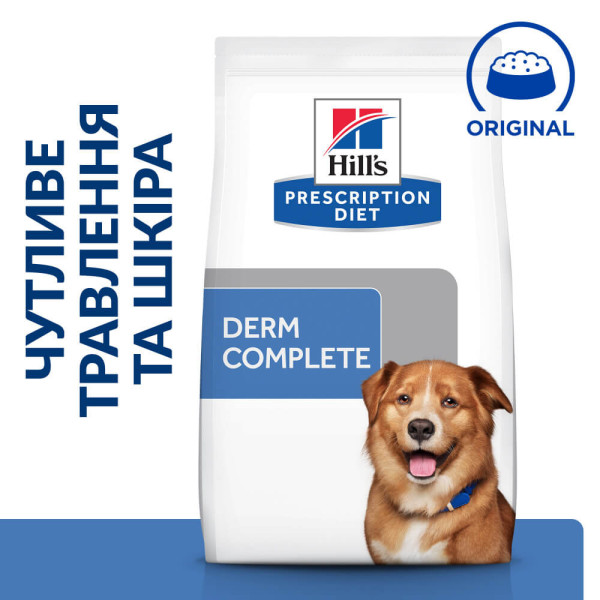 Hill’s (Хилс) Prescription Diet Dog Eggs Derm Complete Adult Medium & Maxi - Сухой лечебный корм для взрослых собак cредних и больших пород при пищевой аллергии и атопическом дерматите с яйцами 12 кг