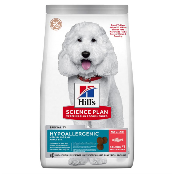 Hill`s (Хилс) Science Plan Dog Grain Free Salmon Hypoallergenic Adult Medium - Сухой беззерновой корм для взрослых собак средних пород с чувствительным пищеварением и кожей с мясом лосося 2.5 кг
