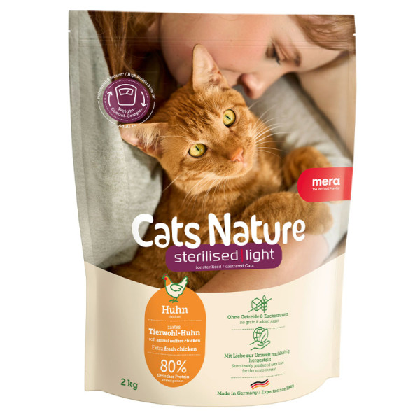 Mera (Мера) Cats Nature Grain Free Chicken Sterilised & Light Adult - Сухой беззерновой корм для взрослых стерилизованных котов для контроля веса с мясом курицы 2 кг