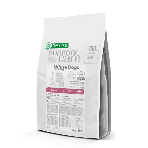 Nature\'s Protection (Натур Протекшн) Superior Care White Dogs Grain Free White Fish Junior All Sizes - Сухой беззерновой корм для юниоров с белой шерстью всех размеров с белой рыбой 17 кг