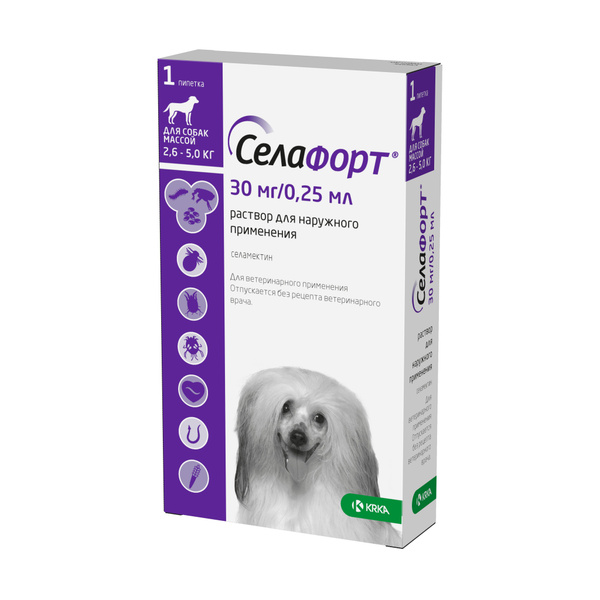 Selafort (Селафорт) - Капли на холку для собак от блох, клещей и гельминтов от 2,6 до 5 кг