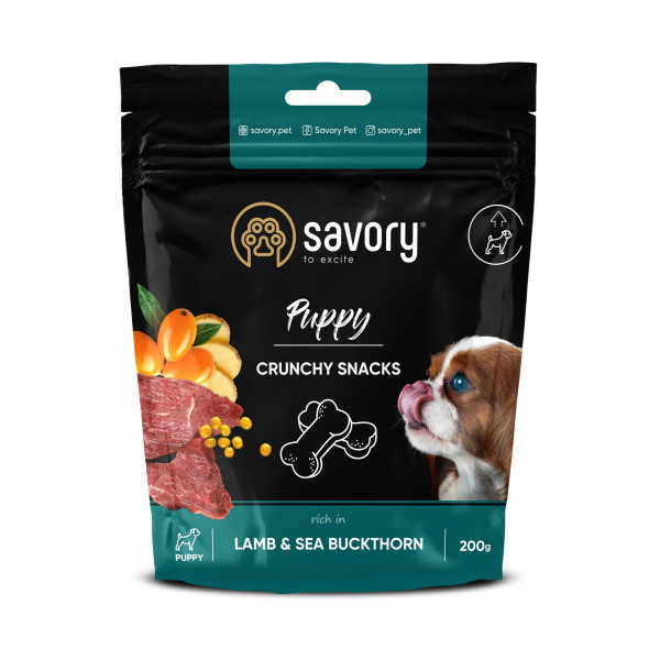Savory (Сейвори) Snacks Puppy Lamb&Sea Buckthorn - Хрустящее лакомство для здорового роста щенков, ягненок и облепиха, 200 г