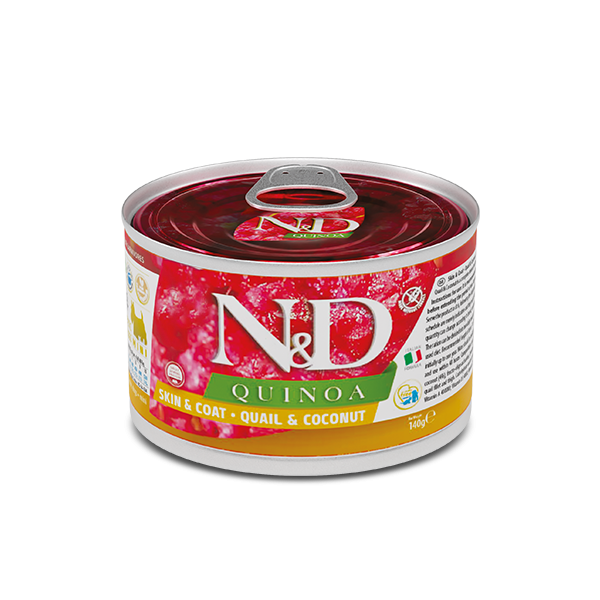 Farmina (Фармина) Dog Grain Free N&D Quinoa Skin & Coat, Quail & Coconut Adult Minі - Влажный беззерновой корм для взрослых собак маленьких пород для ухода за кожей и шерстью с перепелом, киноа, кокосом и куркумой 140 г