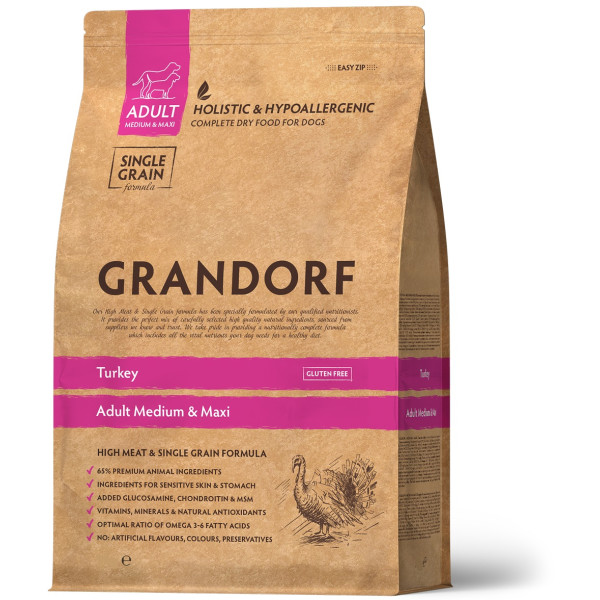 Grandorf (Грандорф) Turkey Adult Medium & Maxi - Сухой гипоаллергенный корм для собак средних и крупных пород с индейкой 10 кг
