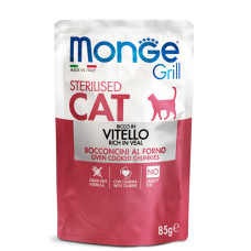 Monge (Монж) Grill Cat Grain Free Veal Jelly Sterilised Adult - Вологий беззерновий корм для дорослих стерилізованих котів шматочки в желе з м’ясом телятини 85 г
