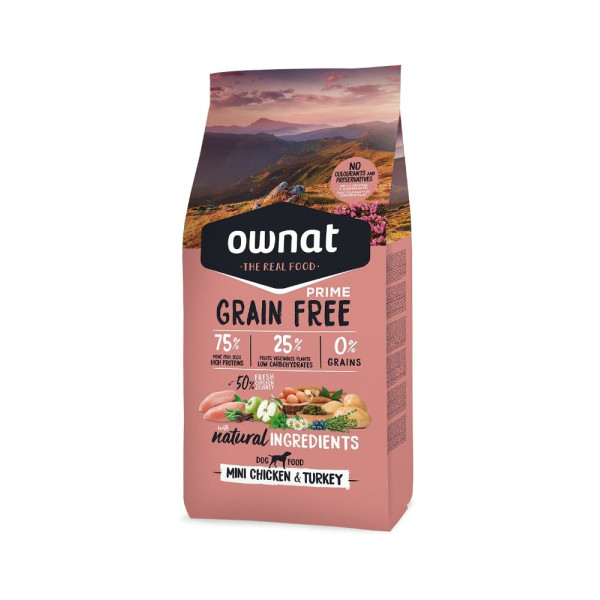 Ownat Dog Grain Free Adult Mini Chicken & Turkey - Сухой беззерновой корм для собак с курицей и индейкой 3 кг