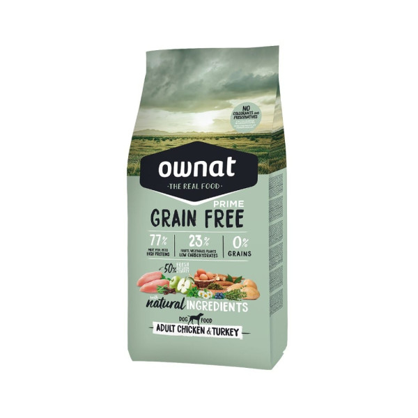 Ownat Dog Adult Grain Free Chicken & Turkey - Сухой беззерновой корм для собак с курицей и индейкой 3 кг