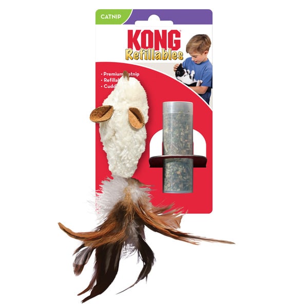 KONG (Конг) Refillables Feather Mouse - Игрушка для кошек мышь с перьями с кошачьей мятой 20 см