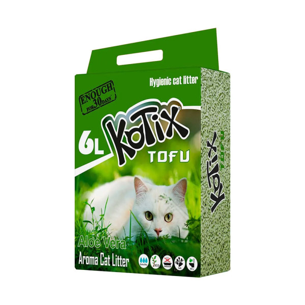 Kotix (Котикс) Tofu Aloe Vera - Соевый наполнитель для кошачьего туалета с ароматом алоэ вера 6 л