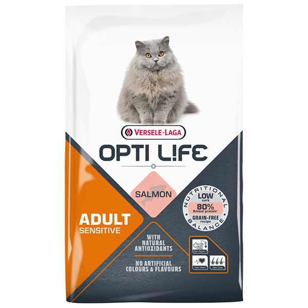 Opti Life (Опти Лайф) Sensitive With Salmon - Сухой корм для кошек с чувствительным пищеварением с лососем 7.5 кг