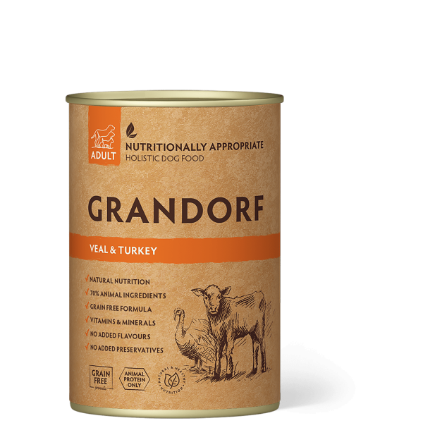 Grandorf (Грандорф) Grain Free Formula Dog Veal & Turkey - Влажный беззерновой корм для собак с телятиной и индейкой 0.4 кг