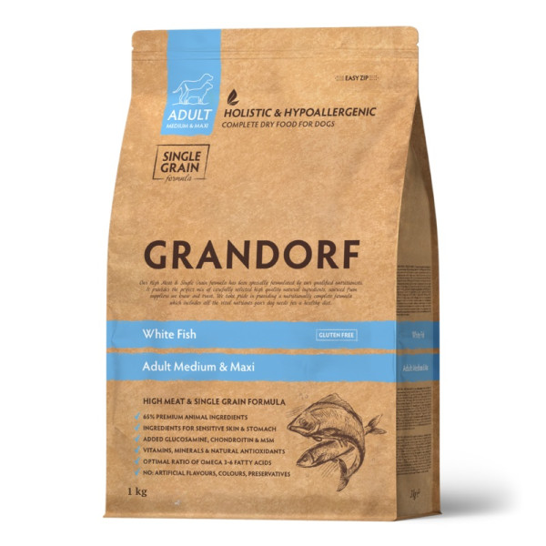 Grandorf (Грандорф) White Fish Adult Medium & Maxi - Сухой гипоаллергенный корм для собак средних и крупных пород с белой рыбой 1 кг