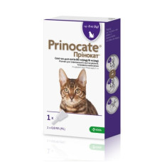 KRKA Prinocate - Краплі проти зовнішніх та внутрішніх паразитів для котів від 4 до 8 кг, 1 піпетка