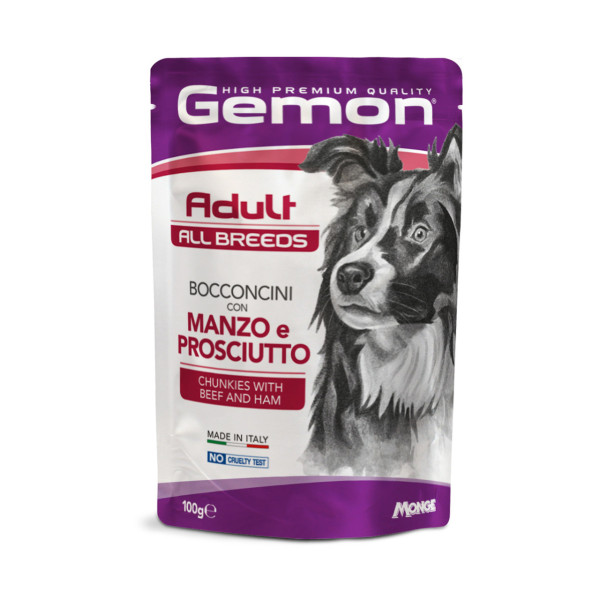 Gemon (Джемон) Dog Wet Adult Beef & Ham - Вологий корм для собак з яловичиною та шинкою 0.1 кг