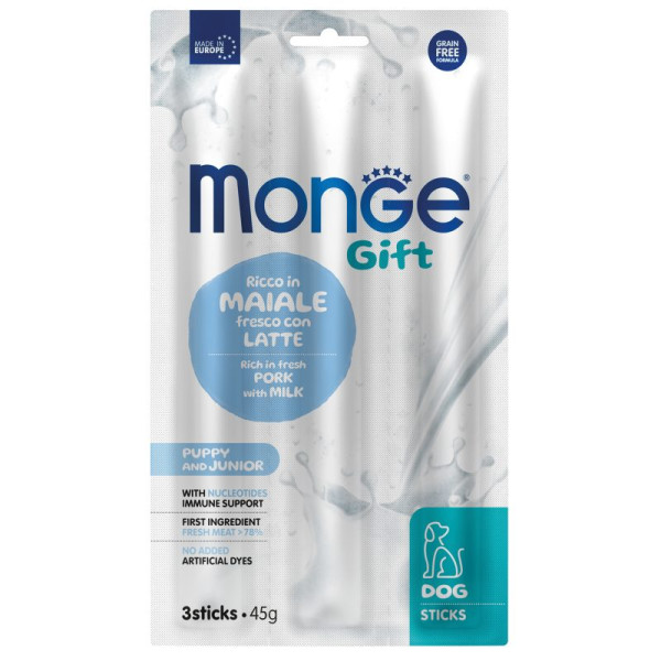 Monge (Монж) Gift Dog Grain Free Fish, Pork & Milk Puppy & Junior All Breeds - Лакомство беззерновое для щенков всех пород с мясом рыбы, свинины и молоком 45 г