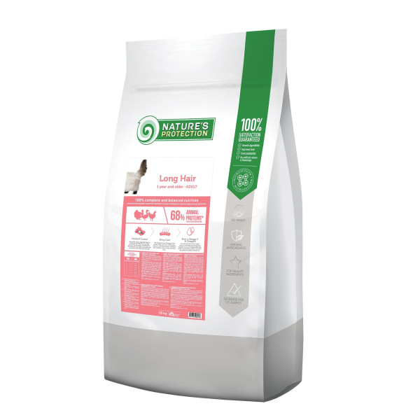 Nature`s Protection (Натур Протекшн) Long Hair - Сухой корм для котов с длинной шерстью с мясом птицы 18 кг