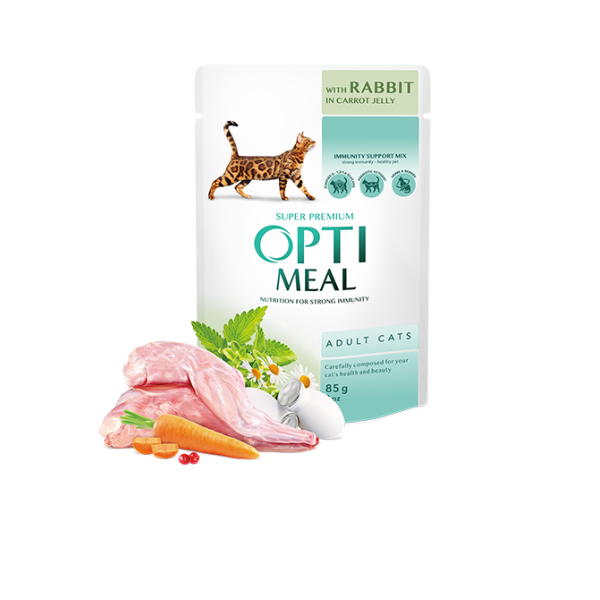 Optimeal (Оптимил) Cat Rabbit in Carrot Gravy - Влажный корм для кошек с роликом в морковном в соусе 85 г