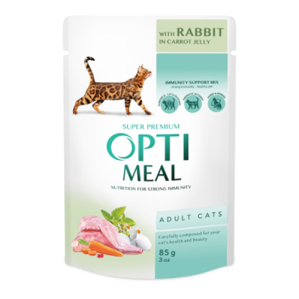 Optimeal (Оптимил) Cat Rabbit in Carrot Gravy - Влажный корм для кошек с роликом в морковном в соусе 85 г