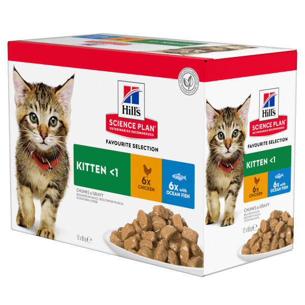 HILL\'S (Хилс) SP Kitten MIX (6+6) - Влажный корм для котят с курицей и океанической рыбой в соусе 12 шт.
