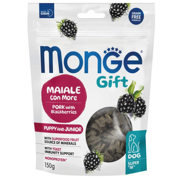 Monge (Монж) Gift Dog Grain Free Pork & Blackberry Growth Support Puppy & Junior All Breeds лакомство беззерновое для щенков всех пород для здорового роста с мясом свинины и ежевикой 150 г