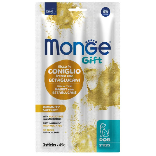 Monge (Монж) Gift Dog Grain Free Rabbit & Betaglucans Immunity Support Adult All Breeds лакомство беззерновое для взрослых собак всех пород для поддержки иммунитета с мясом кролика и нуклеотидами 45 г