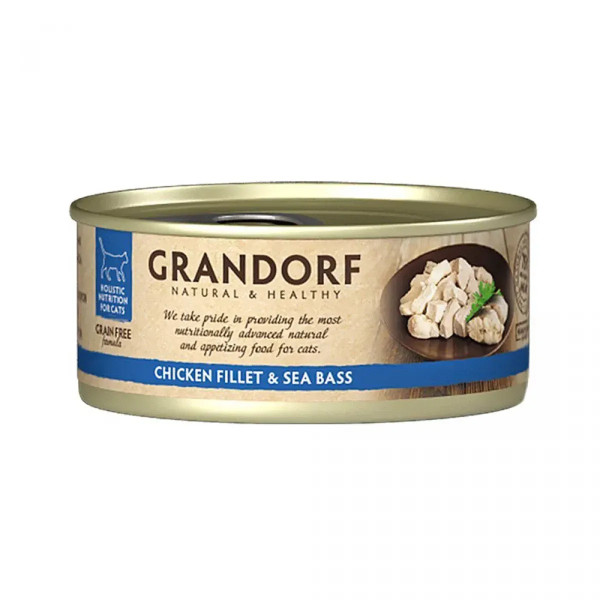 Grandorf (Грандорф) Cat Grain Free Chicken Fillet & Sea Bass Adult - Влажный беззерновой корм для взрослых котов с мясом курицы и сибасом 70 г