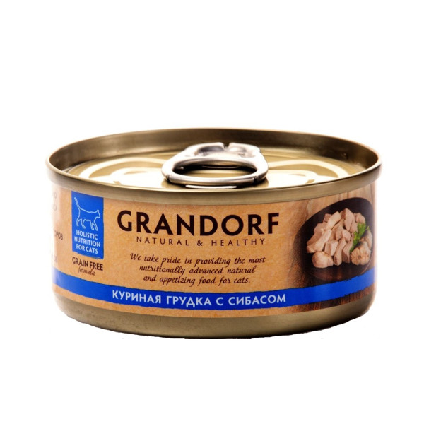 Grandorf (Грандорф) Grain Free Formula Cat Chicken & Seabass - Влажный беззерновой корм для котов курица с сибасом 70 г