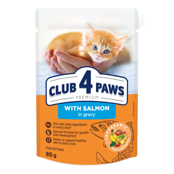 Club 4 Paws (Клуб 4 Лапы) Premium Kitten Salmon in Gravy - Влажный корм для котят с лососем в соусе 80 г