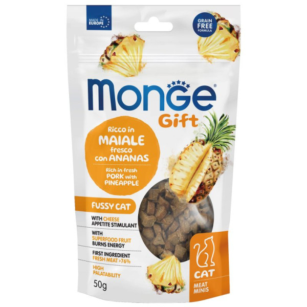 Monge (Монж) Gift Cat Grain Free Pork & Pineapple Fussy Adult - Лакомство беззерновое для взрослых привередливых котов с мясом свинины и ананасом 50 г