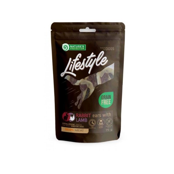 Nature's Protection Lifestyle (Нейчерс Протекшн Лайвстайл) Snack For Dogs Dried Rabbit Ears With Lamb - Лакомство для собак 75 г