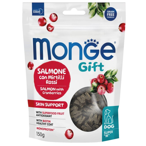 Monge (Монж) Gift Dog Grain Free Salmon & Cranberry Skin Support Adult All Breeds лакомство беззерновое для взрослых собак всех пород для здоровья суставов с мясом лосося и клюквой 150 г