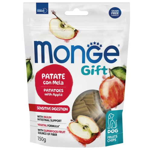 Monge (Монж) Gift Dog Grain Free Potato & Apple Chips Sensitive Digestion Vegan Adult All Breeds - Ласощі беззернові для дорослих собак усіх порід для чутливого травлення веганська формула чіпси картопля з яблуком 150 г